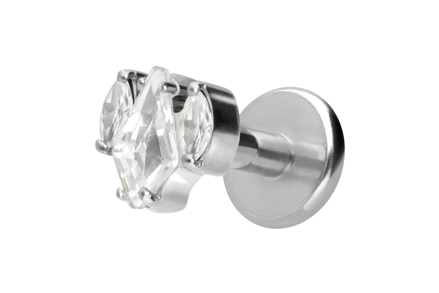 Titan Labret Piercing mit Innengewinde KRISTALLSCHILD + KRISTALLOVALE